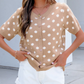 Keesha Dark Khaki Polka Dot Short Sleeve Button Down Sweater Cardigan