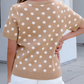 Keesha Dark Khaki Polka Dot Short Sleeve Button Down Sweater Cardigan