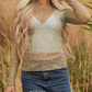 Alyce Laurel Green Vintage Floral Print Southern Style Mesh Long Sleeve Top
