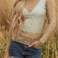 Alyce Laurel Green Vintage Floral Print Southern Style Mesh Long Sleeve Top