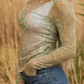Alyce Laurel Green Vintage Floral Print Southern Style Mesh Long Sleeve Top