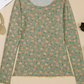 Alyce Laurel Green Vintage Floral Print Southern Style Mesh Long Sleeve Top