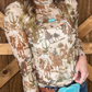 Callie Brown Western Cowboy Floral Print Sheer Mesh Long Sleeve Top