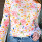 Grayce White Lettuce Trim Floral Print Sheer Mesh Long Sleeve Top