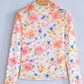 Grayce White Lettuce Trim Floral Print Sheer Mesh Long Sleeve Top