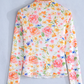 Grayce White Lettuce Trim Floral Print Sheer Mesh Long Sleeve Top