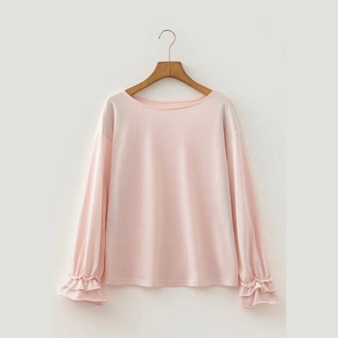 Brecken Gossamer Pink Long Sleeve Ruffle Cuff Casual Elegant Top