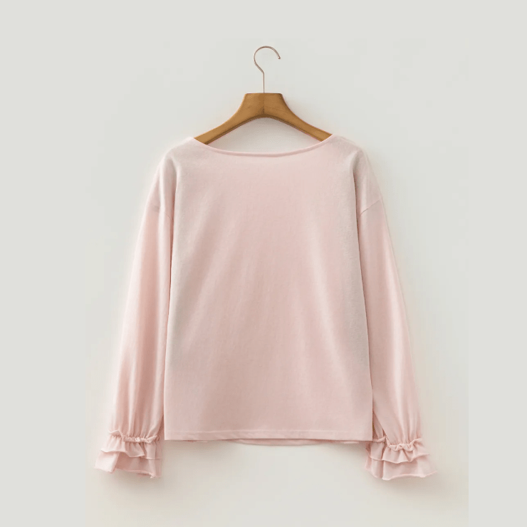 Brecken Gossamer Pink Long Sleeve Ruffle Cuff Casual Elegant Top