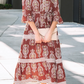 SALE!!!  Leyla Brown Floral Print Belted Striped Trim Tiered Maxi Dress
