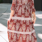 SALE!!!  Leyla Brown Floral Print Belted Striped Trim Tiered Maxi Dress