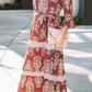 SALE!!!  Leyla Brown Floral Print Belted Striped Trim Tiered Maxi Dress