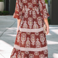 SALE!!!  Leyla Brown Floral Print Belted Striped Trim Tiered Maxi Dress