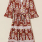 SALE!!!  Leyla Brown Floral Print Belted Striped Trim Tiered Maxi Dress