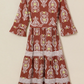 SALE!!!  Leyla Brown Floral Print Belted Striped Trim Tiered Maxi Dress
