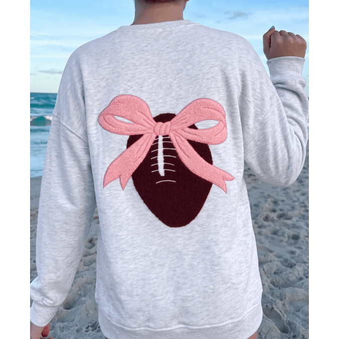 Felissa Chenille Embroidered Rugby Bow Game Day Oversized Sweatshirt
