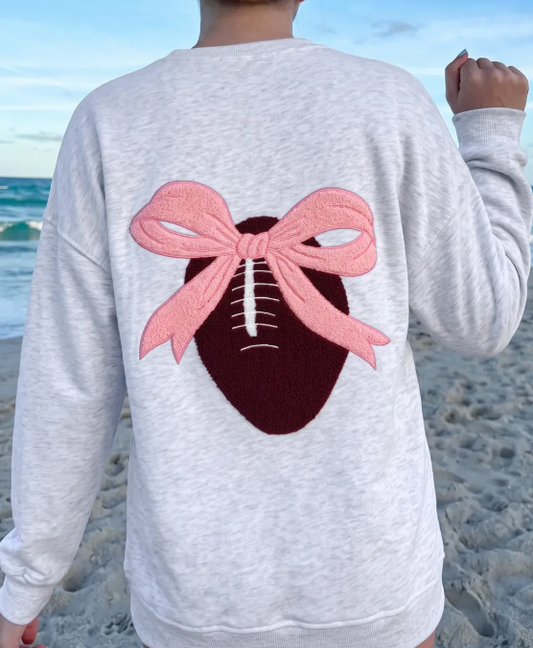 Felissa Chenille Embroidered Rugby Bow Game Day Oversized Sweatshirt