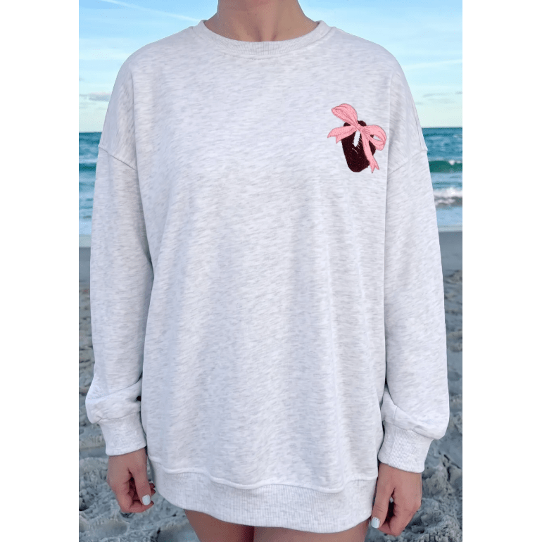 Felissa Chenille Embroidered Rugby Bow Game Day Oversized Sweatshirt