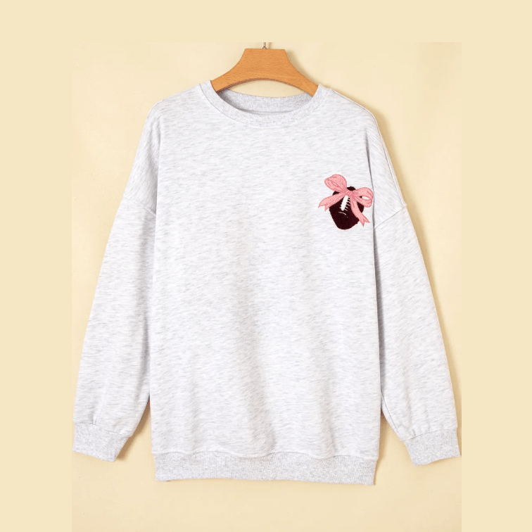 Felissa Chenille Embroidered Rugby Bow Game Day Oversized Sweatshirt