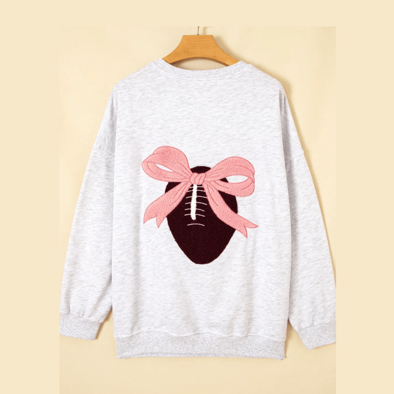 Felissa Chenille Embroidered Rugby Bow Game Day Oversized Sweatshirt