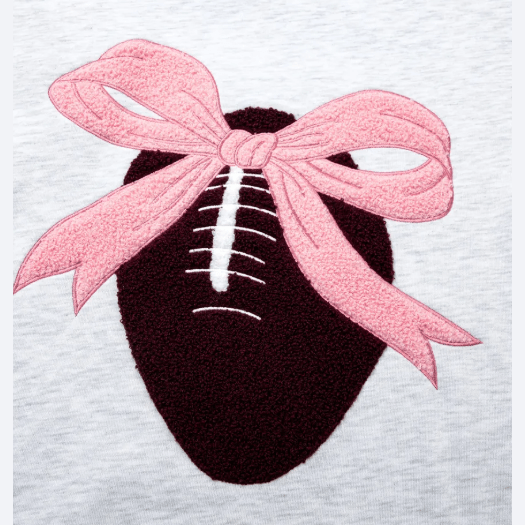 Felissa Chenille Embroidered Rugby Bow Game Day Oversized Sweatshirt