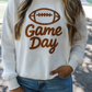 White Embroidered Slogan Game Day Rugby Pattern Crewneck Sweatshirt