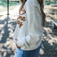 White Embroidered Slogan Game Day Rugby Pattern Crewneck Sweatshirt