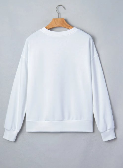 White Embroidered Slogan Game Day Rugby Pattern Crewneck Sweatshirt