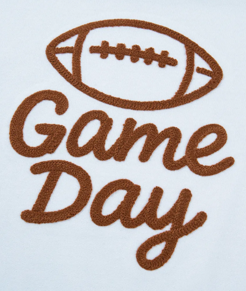 White Embroidered Slogan Game Day Rugby Pattern Crewneck Sweatshirt