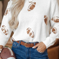 Marilee Sequin Football Print Round Neck Long Sleeve Loose Fit Sweater