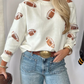Marilee Sequin Football Print Round Neck Long Sleeve Loose Fit Sweater