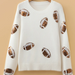 Marilee Sequin Football Print Round Neck Long Sleeve Loose Fit Sweater