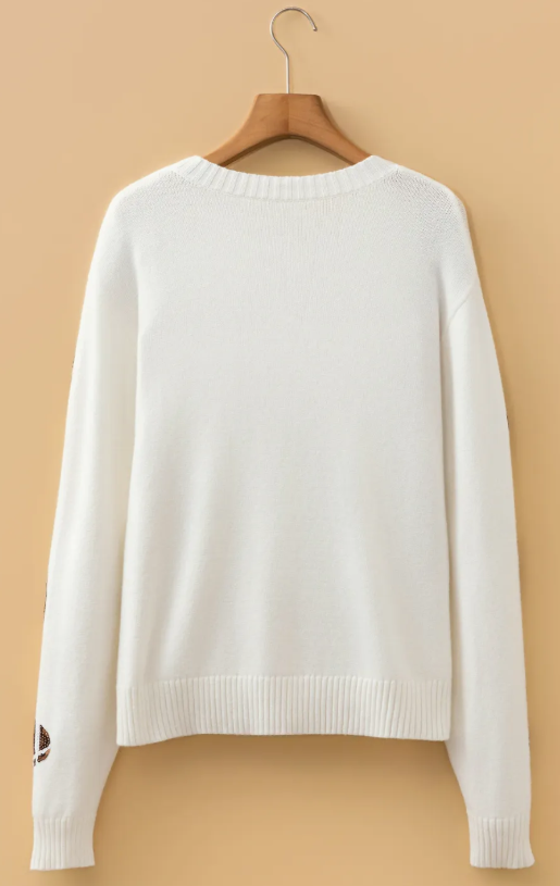 Marilee Sequin Football Print Round Neck Long Sleeve Loose Fit Sweater