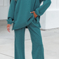 Katniss Green Stripe Dropped Shoulder Long Sleeve Top Elastic Waist Pants Casual 2pcs Set