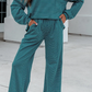 Katniss Green Stripe Dropped Shoulder Long Sleeve Top Elastic Waist Pants Casual 2pcs Set