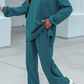 Katniss Green Stripe Dropped Shoulder Long Sleeve Top Elastic Waist Pants Casual 2pcs Set