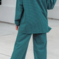 Katniss Green Stripe Dropped Shoulder Long Sleeve Top Elastic Waist Pants Casual 2pcs Set