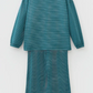 Katniss Green Stripe Dropped Shoulder Long Sleeve Top Elastic Waist Pants Casual 2pcs Set