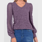 Arabella Purple Lace‑Sleeve Knit Top