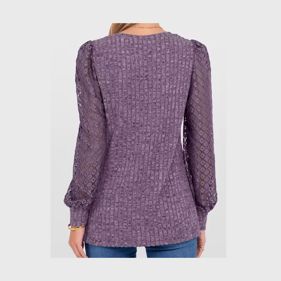 Arabella Purple Lace‑Sleeve Knit Top
