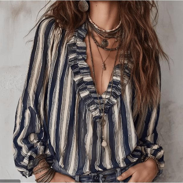 Bendall Ruffled Stripes & Boho Blouse