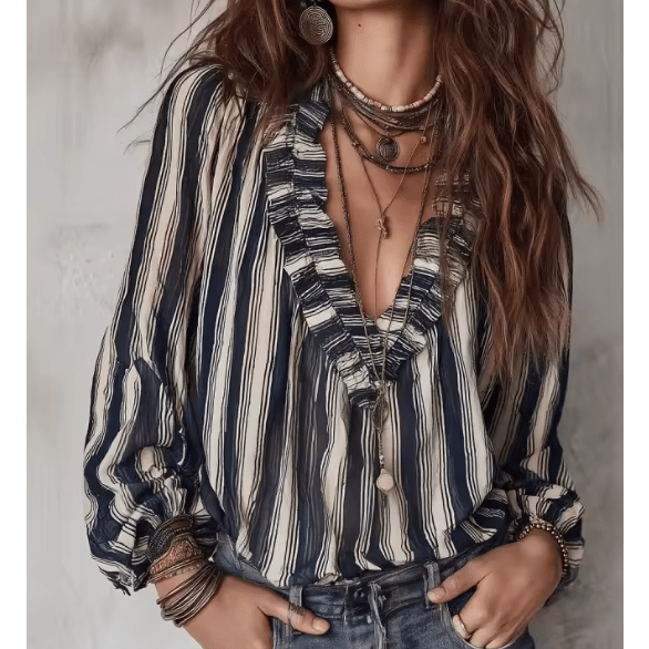Bendall Ruffled Stripes & Boho Blouse