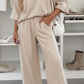 Angelonia Apricot Leopard Print Varsity Striped Detail 3/4 Sleeve Top Shift Pant Set