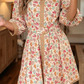 Pauletta Orange Floral Print Color Block Trim Button Down 3/4 Sleeve Belted Mini Dress