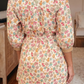 Pauletta Orange Floral Print Color Block Trim Button Down 3/4 Sleeve Belted Mini Dress