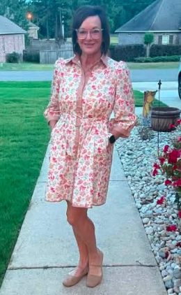 Pauletta Orange Floral Print Color Block Trim Button Down 3/4 Sleeve Belted Mini Dress