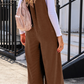Shawna Brown Solid Color Corduroy Wide Leg Bib Overalls