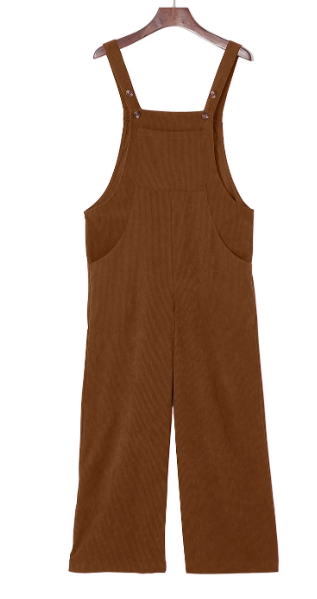 Shawna Brown Solid Color Corduroy Wide Leg Bib Overalls