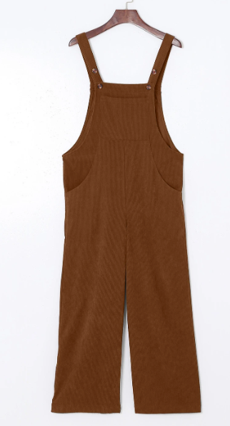 Shawna Brown Solid Color Corduroy Wide Leg Bib Overalls