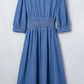 Zadie Blue V Neck Shirred Waist Metal Zipper Denim Midi Dress