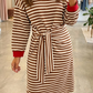Chantye Brown Stripe Striped Colorblock Cuffs Round Neck Long Sleeve Shift Dress